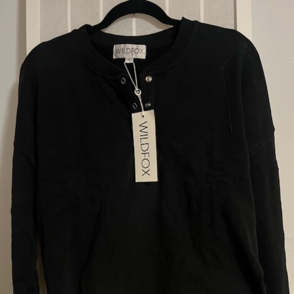 NWT Wildfox 100% Cotton Terry Black Long Sleeve Henley Size Large